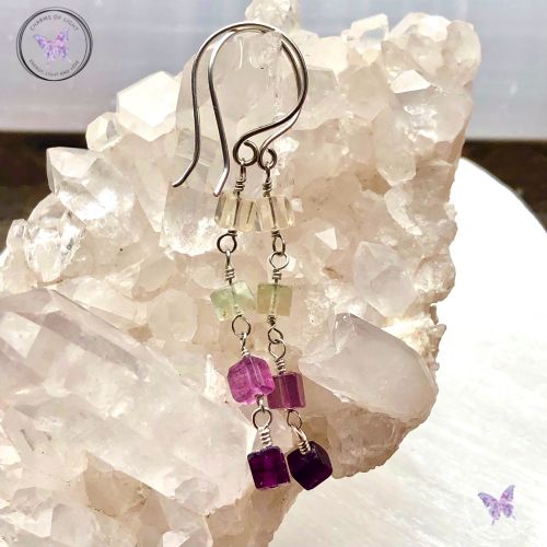 Fluorite Cube Dangle Earrings